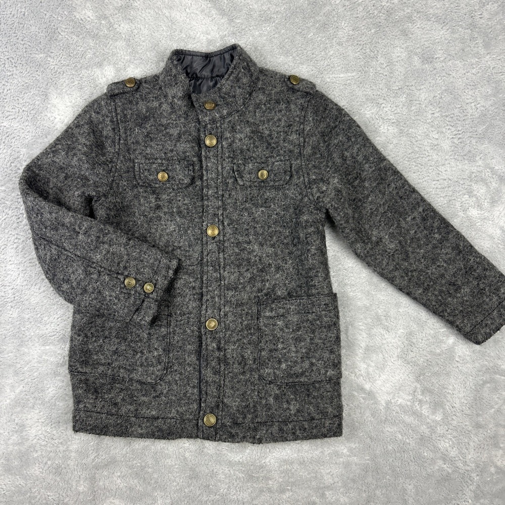 MAYORAL Gray Wool Blend Military Look Button Zip Pea Coat Jacket Boys 7